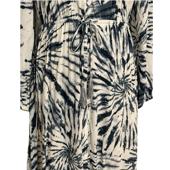 LOVESTITCH Tie-Dye Midi Maxi Dress‎ Size S Navy Blue White Long Sleeve Vacation - Picture 5 of 7